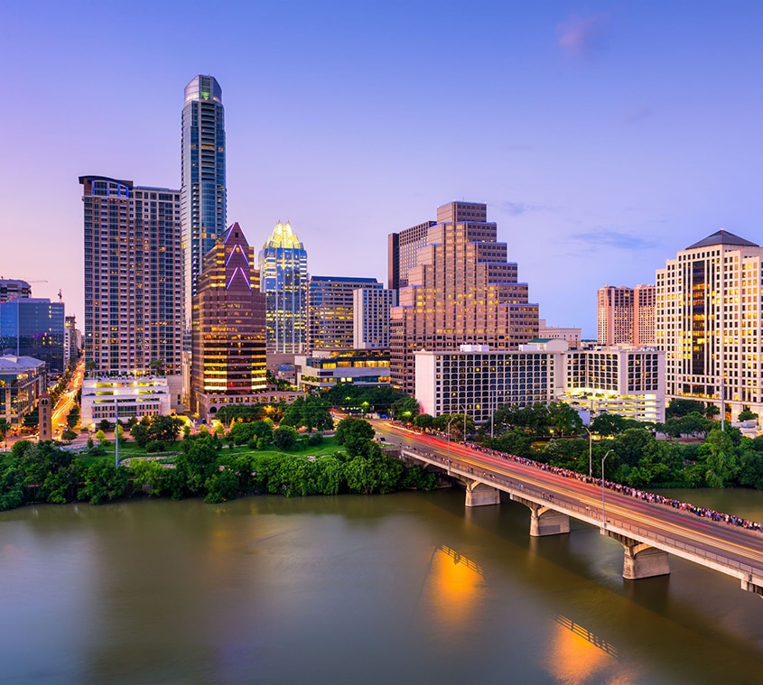 Austin city skyline at dusk